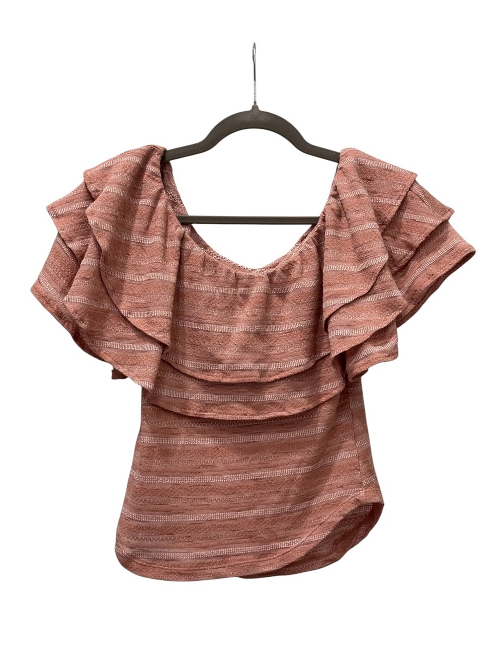 Free People Heirloom Ruffle Top Blush Pink Textured Knit Flutter Sleeve Size S - Picture 2 of 12